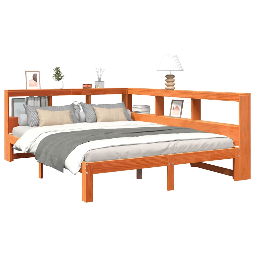 Bookcase Bed without Mattress Wax Brown 140x190 cm Solid Wood Pine