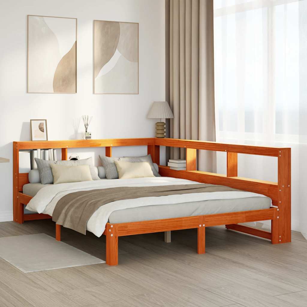 Bookcase Bed without Mattress Wax Brown 140x190 cm Solid Wood Pine