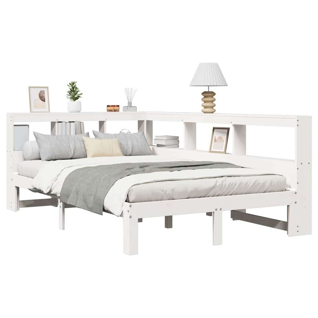Bookcase Bed without Mattress White 135x190 cm Double Solid Wood Pine