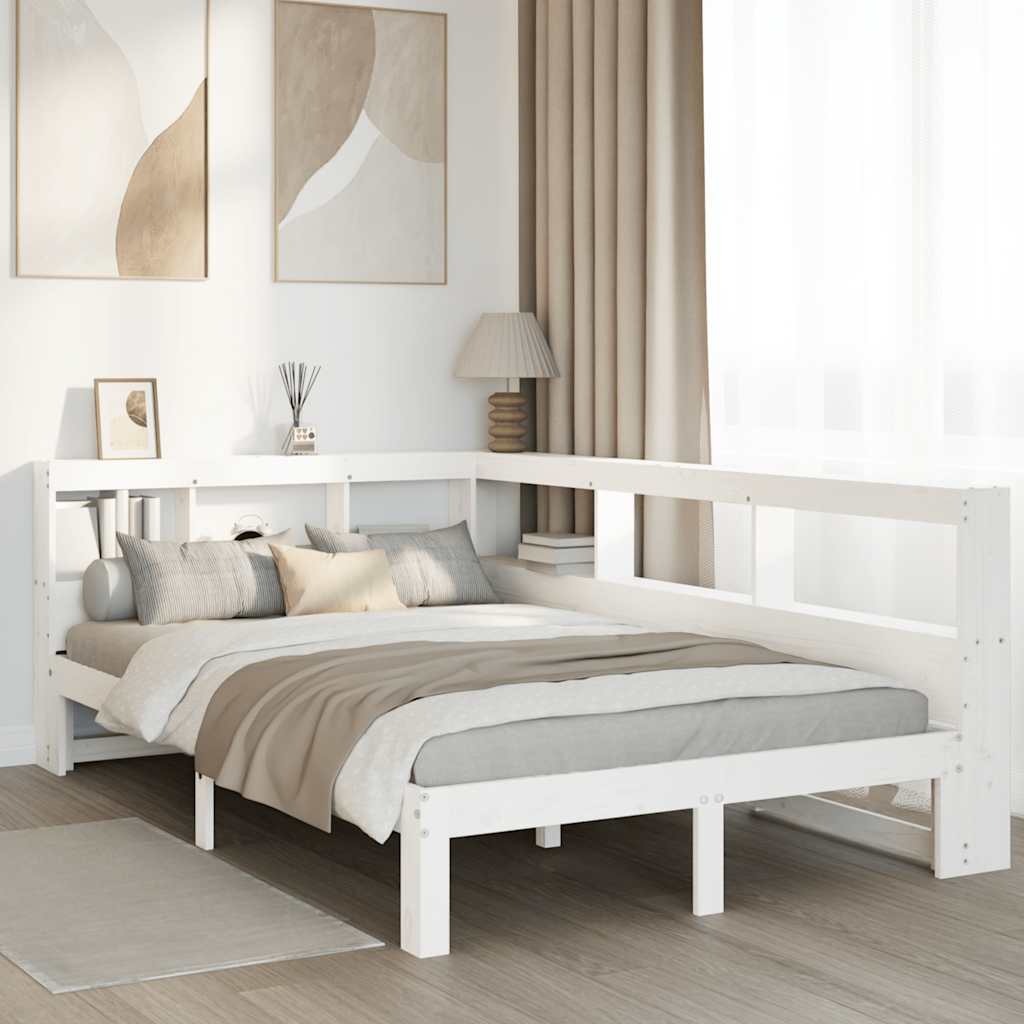 Bookcase Bed without Mattress White 135x190 cm Double Solid Wood Pine