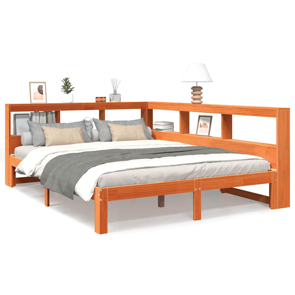 Bookcase Bed without Mattress Wax Brown 135x190 cm Solid Wood Pine