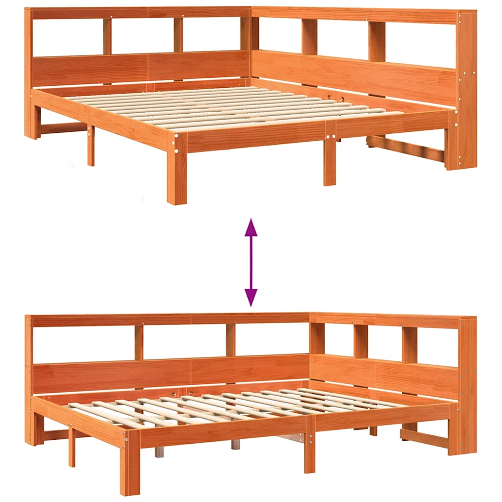 Bookcase Bed without Mattress Wax Brown 135x190 cm Solid Wood Pine