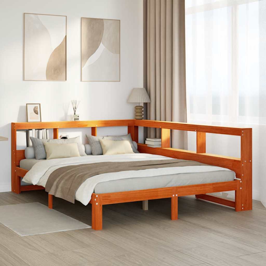 Bookcase Bed without Mattress Wax Brown 135x190 cm Solid Wood Pine