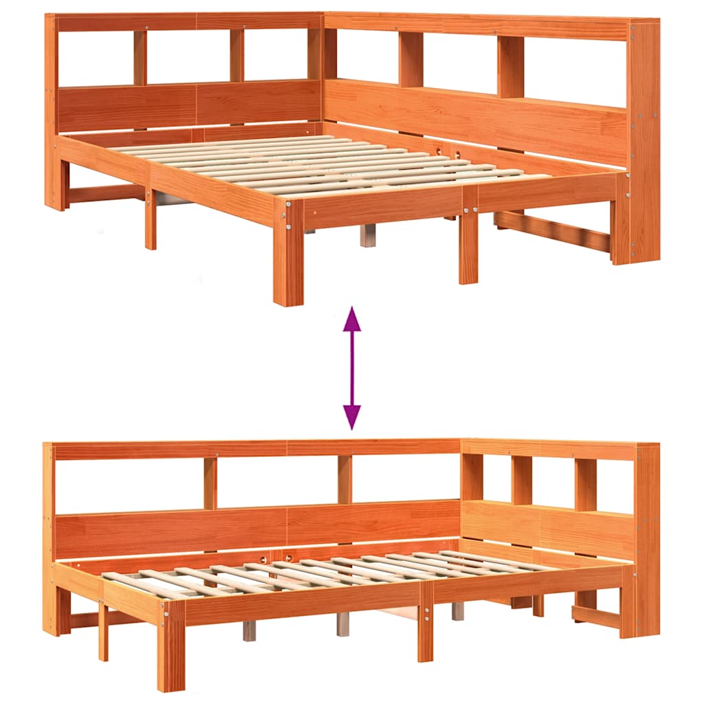 Bookcase Bed without Mattress Wax Brown 120x190 cm Solid Wood Pine