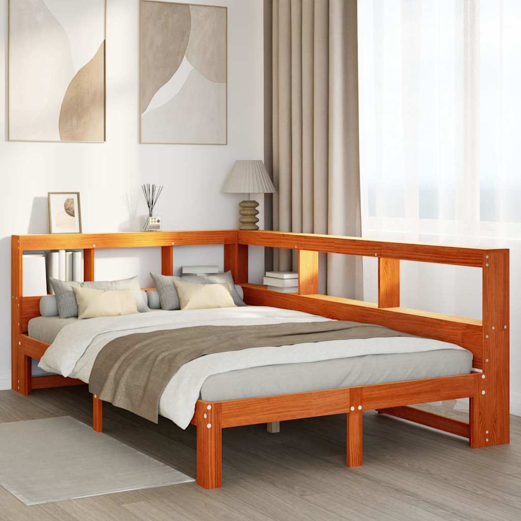 Bookcase Bed without Mattress Wax Brown 120x190 cm Solid Wood Pine