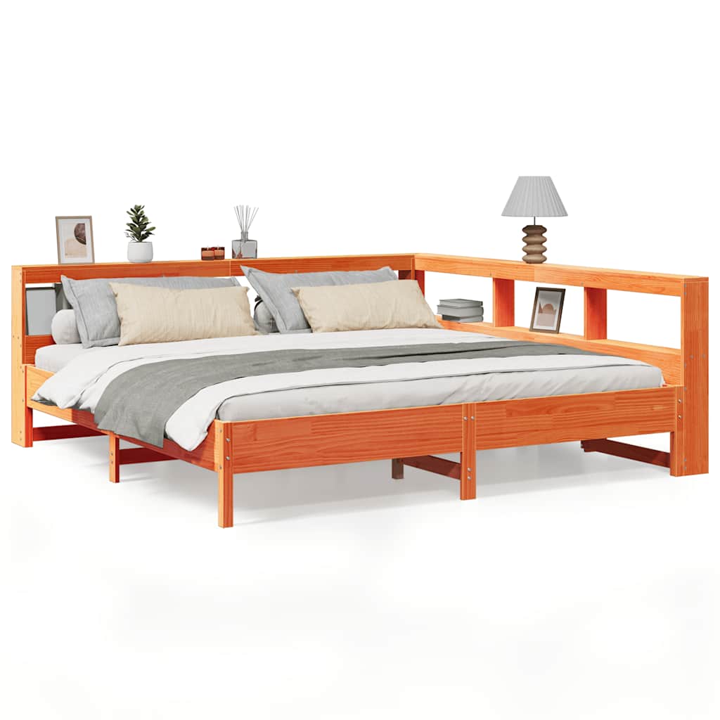 Bookcase Bed without Mattress Wax Brown 200x200 cm Solid Wood Pine