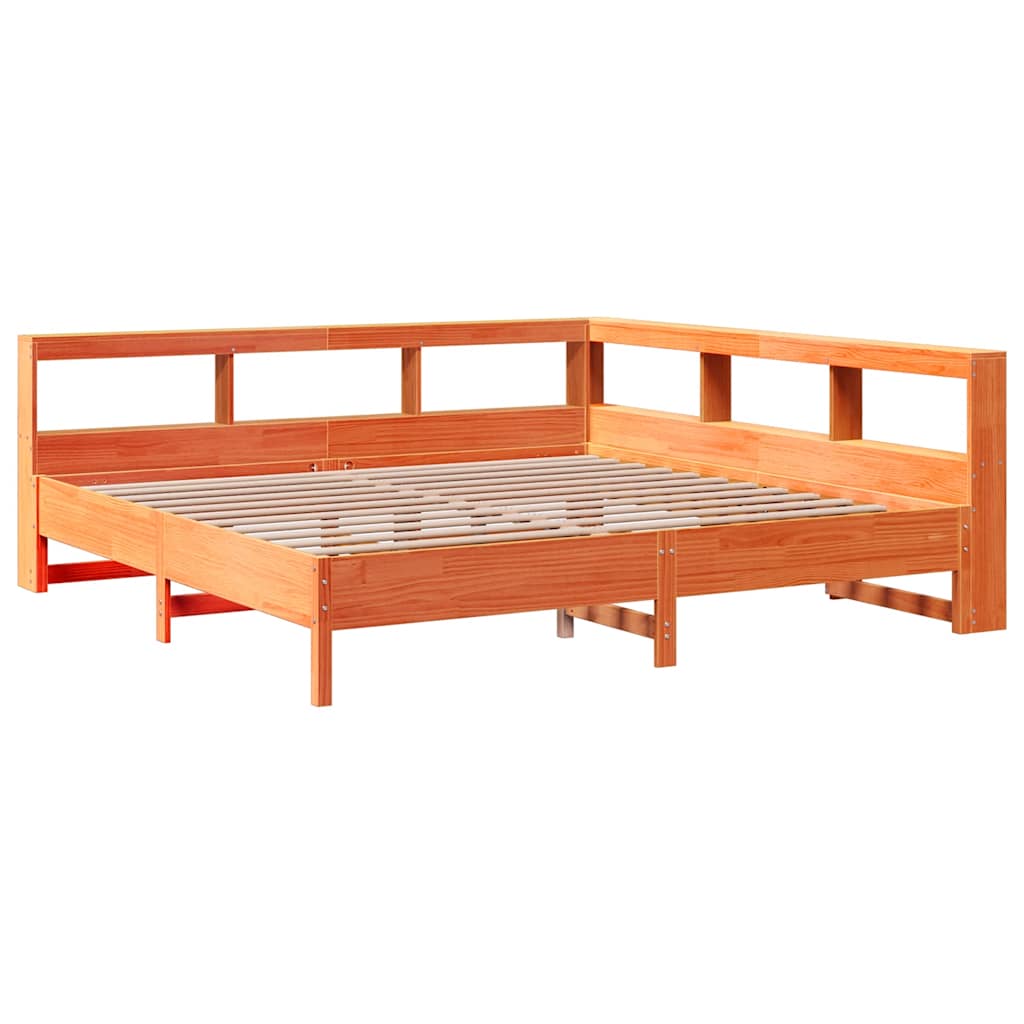 Bookcase Bed without Mattress Wax Brown 200x200 cm Solid Wood Pine