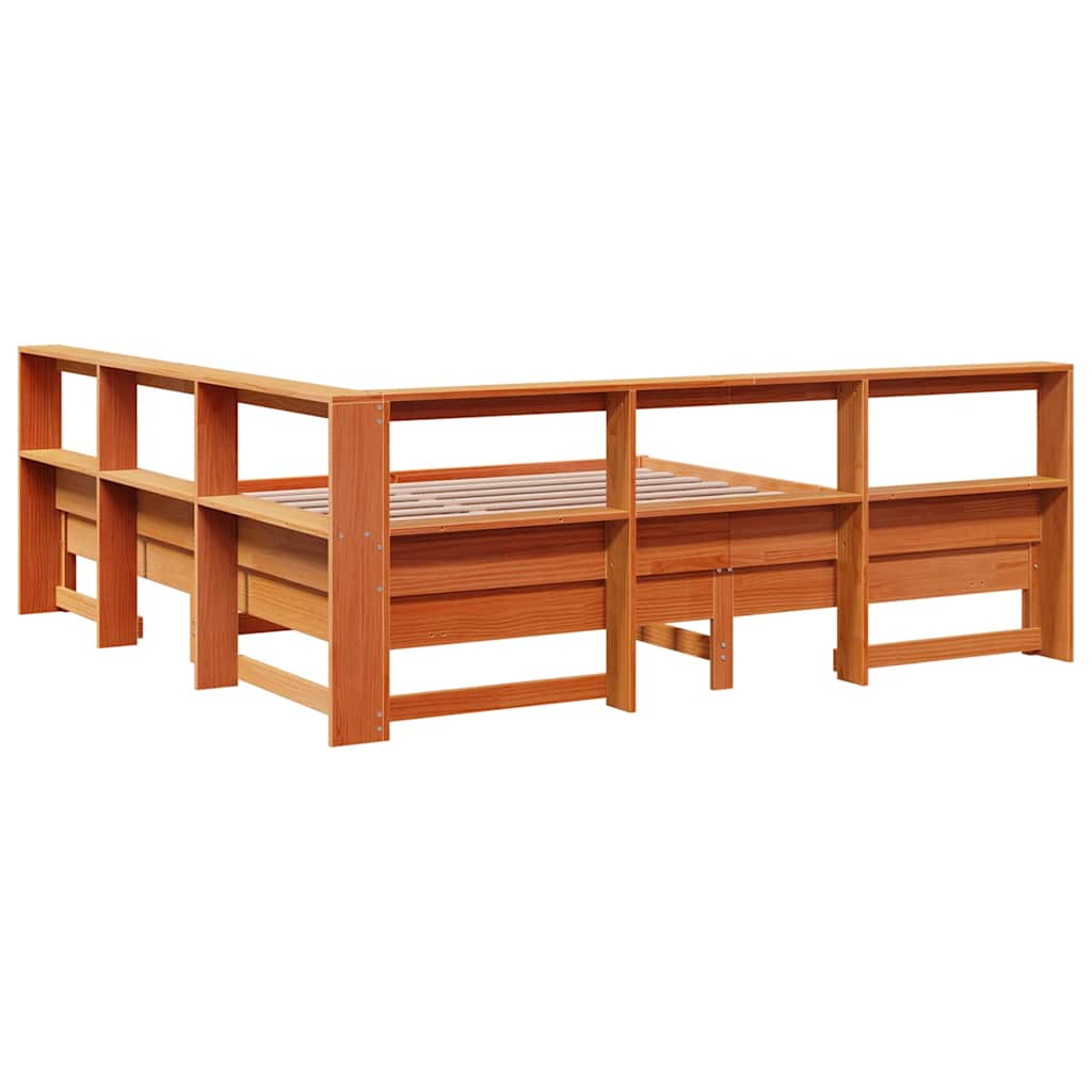 Bookcase Bed without Mattress Wax Brown 200x200 cm Solid Wood Pine