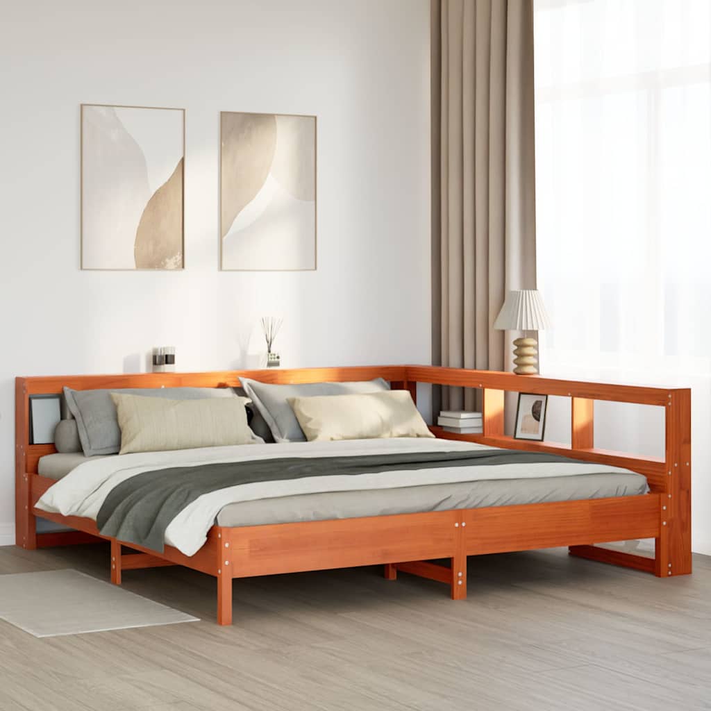 Bookcase Bed without Mattress Wax Brown 200x200 cm Solid Wood Pine