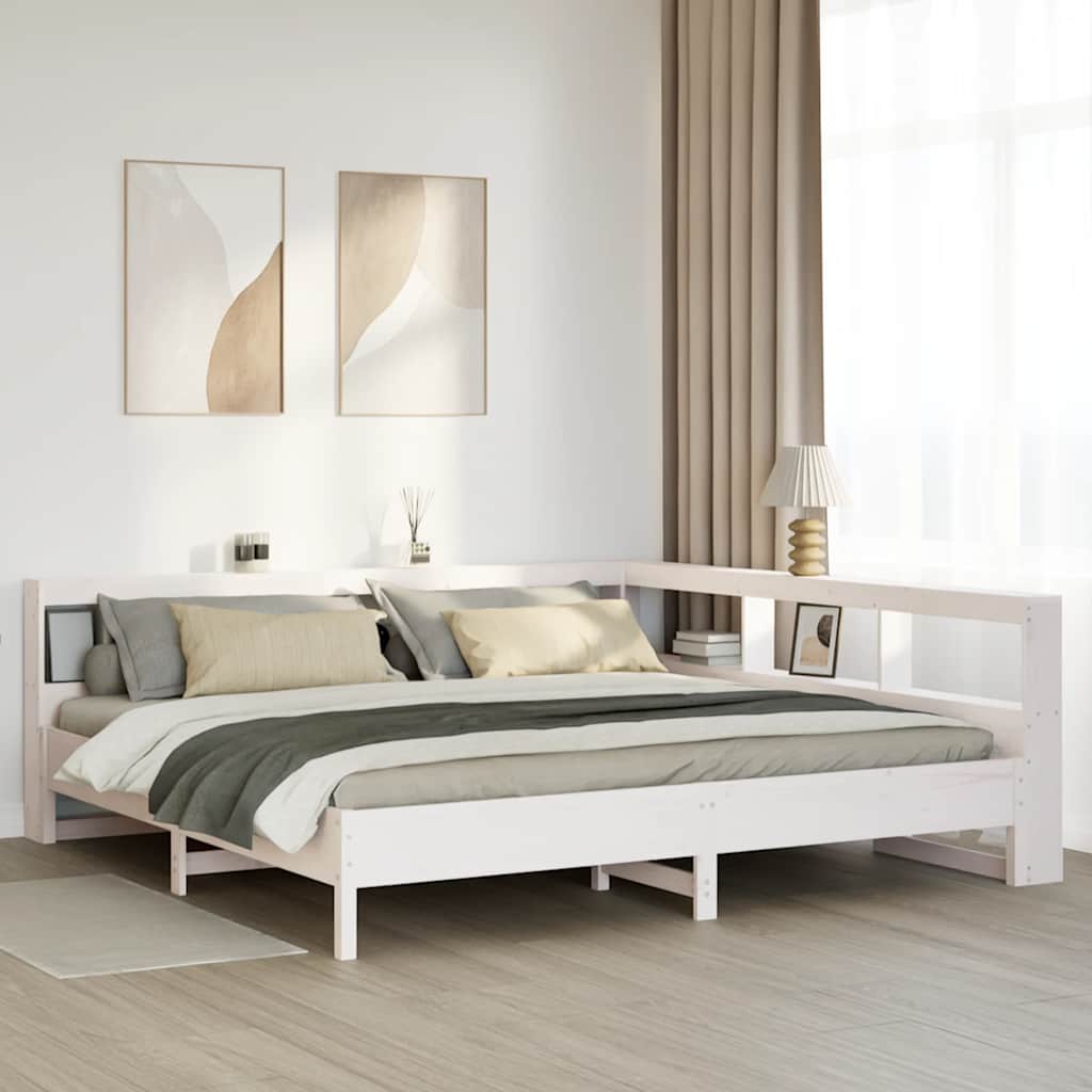 Bookcase Bed without Mattress White 180x200 cm Solid Wood Pine