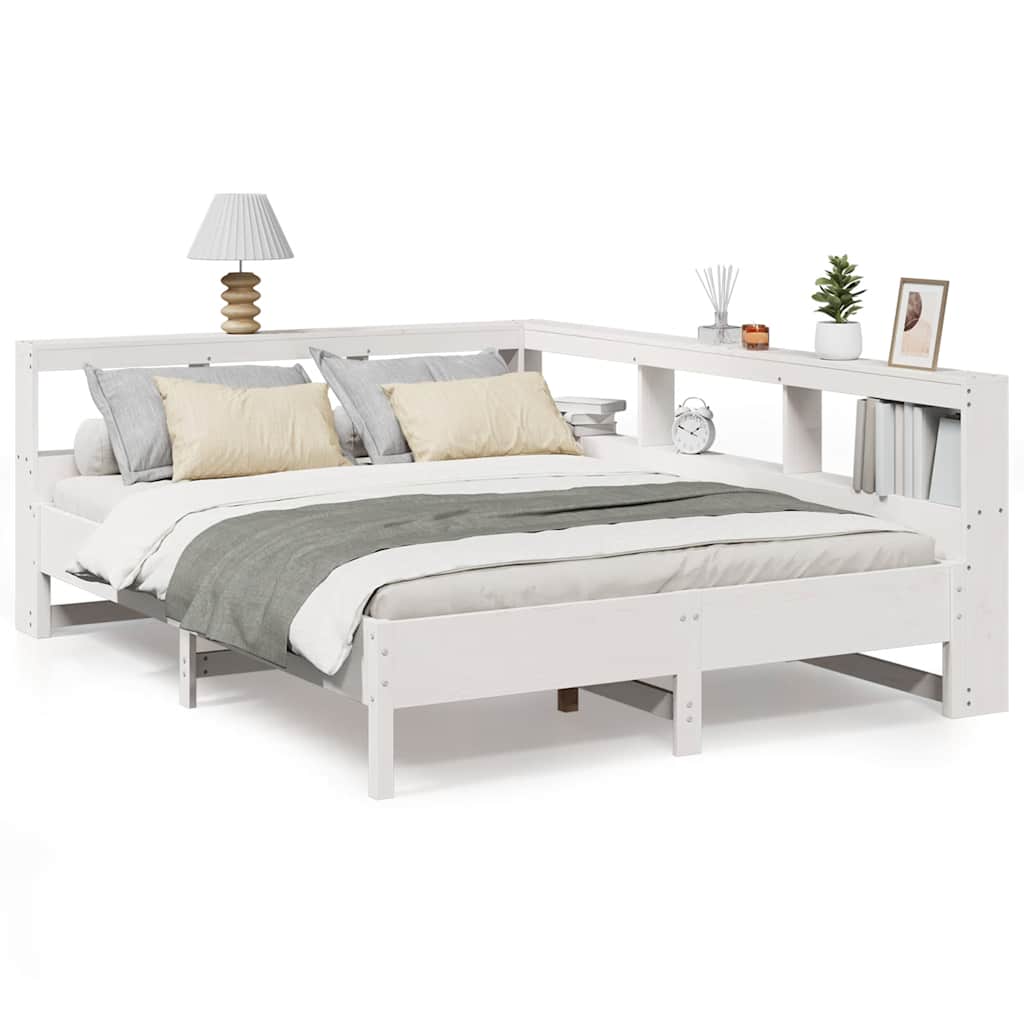 Bookcase Bed without Mattress White 160x200 cm Solid Wood Pine