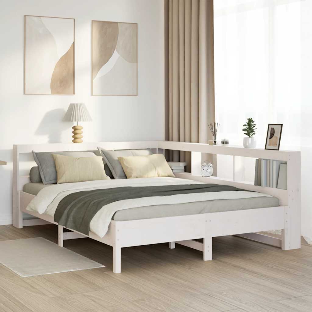 Bookcase Bed without Mattress White 160x200 cm Solid Wood Pine
