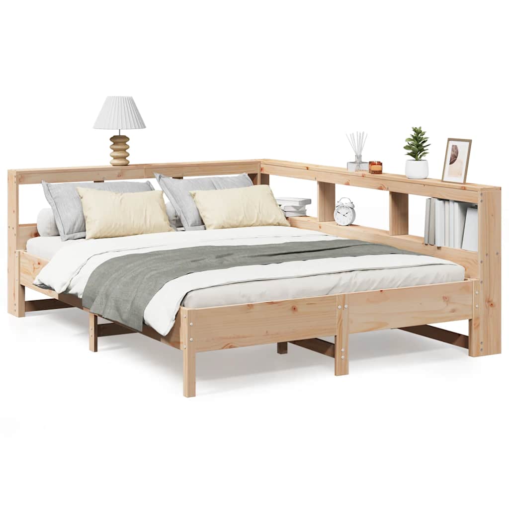 Bookcase Bed without Mattress 150x200 cm King Size Solid Wood Pine