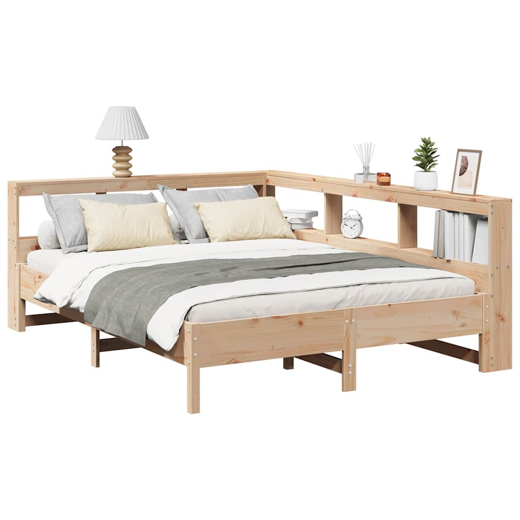 Bookcase Bed without Mattress 150x200 cm King Size Solid Wood Pine