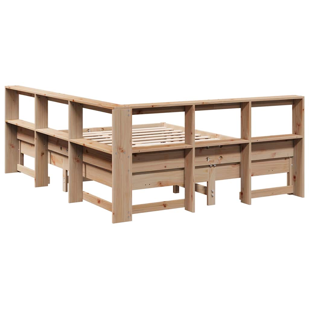 Bookcase Bed without Mattress 150x200 cm King Size Solid Wood Pine