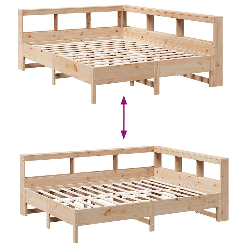 Bookcase Bed without Mattress 150x200 cm King Size Solid Wood Pine