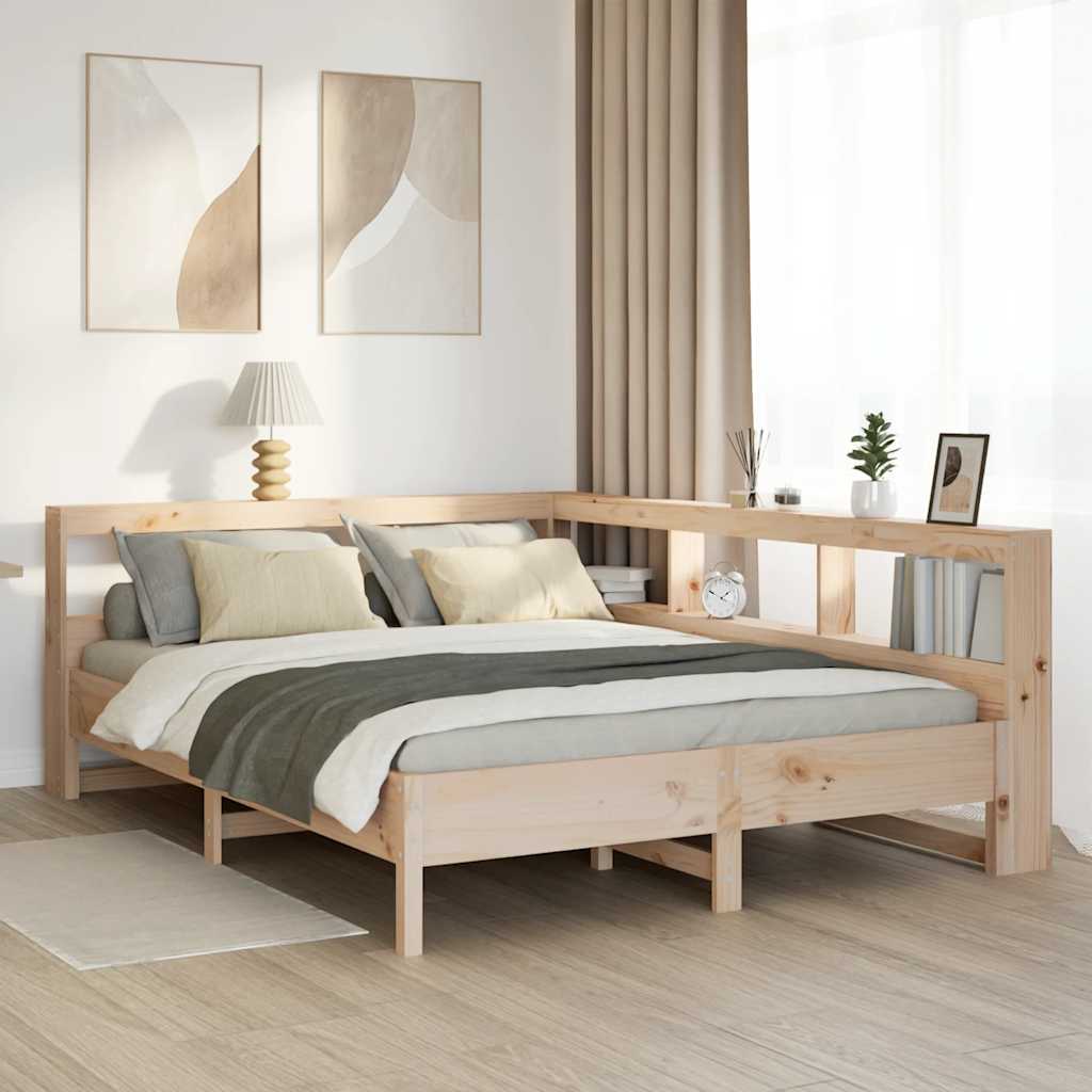 Bookcase Bed without Mattress 150x200 cm King Size Solid Wood Pine