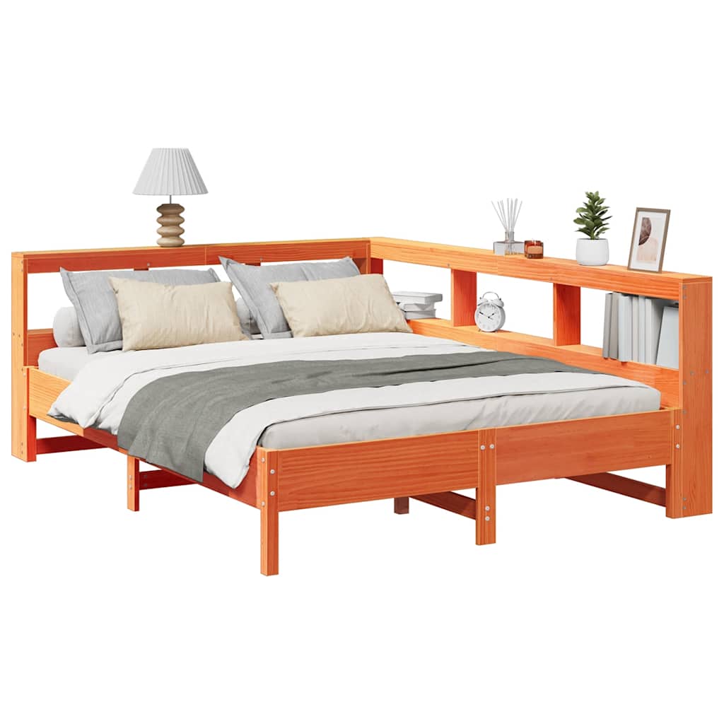Bookcase Bed without Mattress Wax Brown 150x200 cm King Size Solid Wood Pine