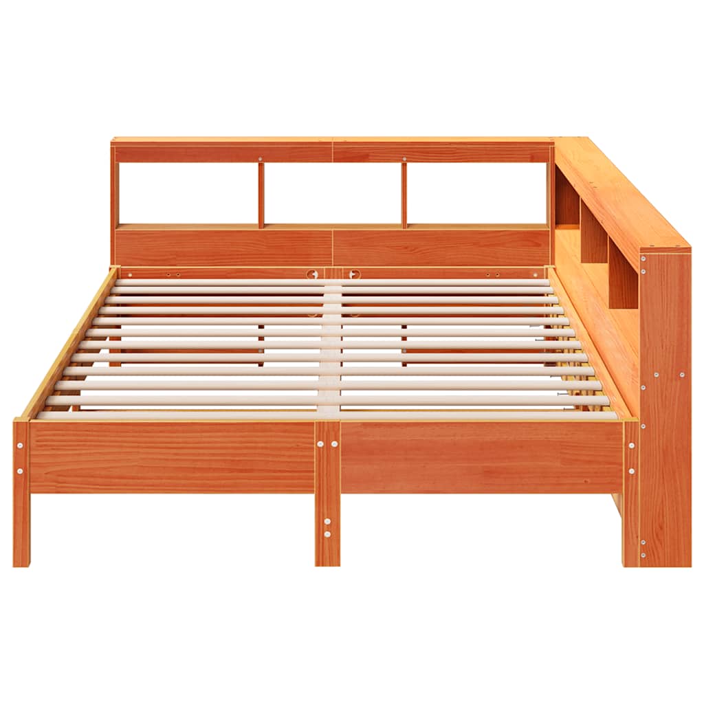 Bookcase Bed without Mattress Wax Brown 150x200 cm King Size Solid Wood Pine