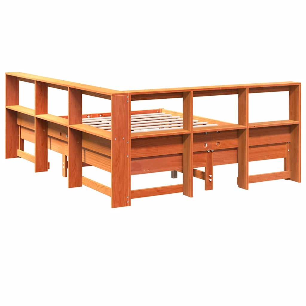 Bookcase Bed without Mattress Wax Brown 150x200 cm King Size Solid Wood Pine