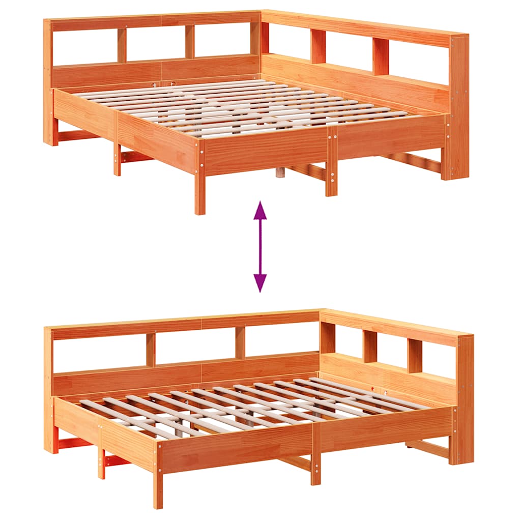 Bookcase Bed without Mattress Wax Brown 140x200 cm Solid Wood Pine