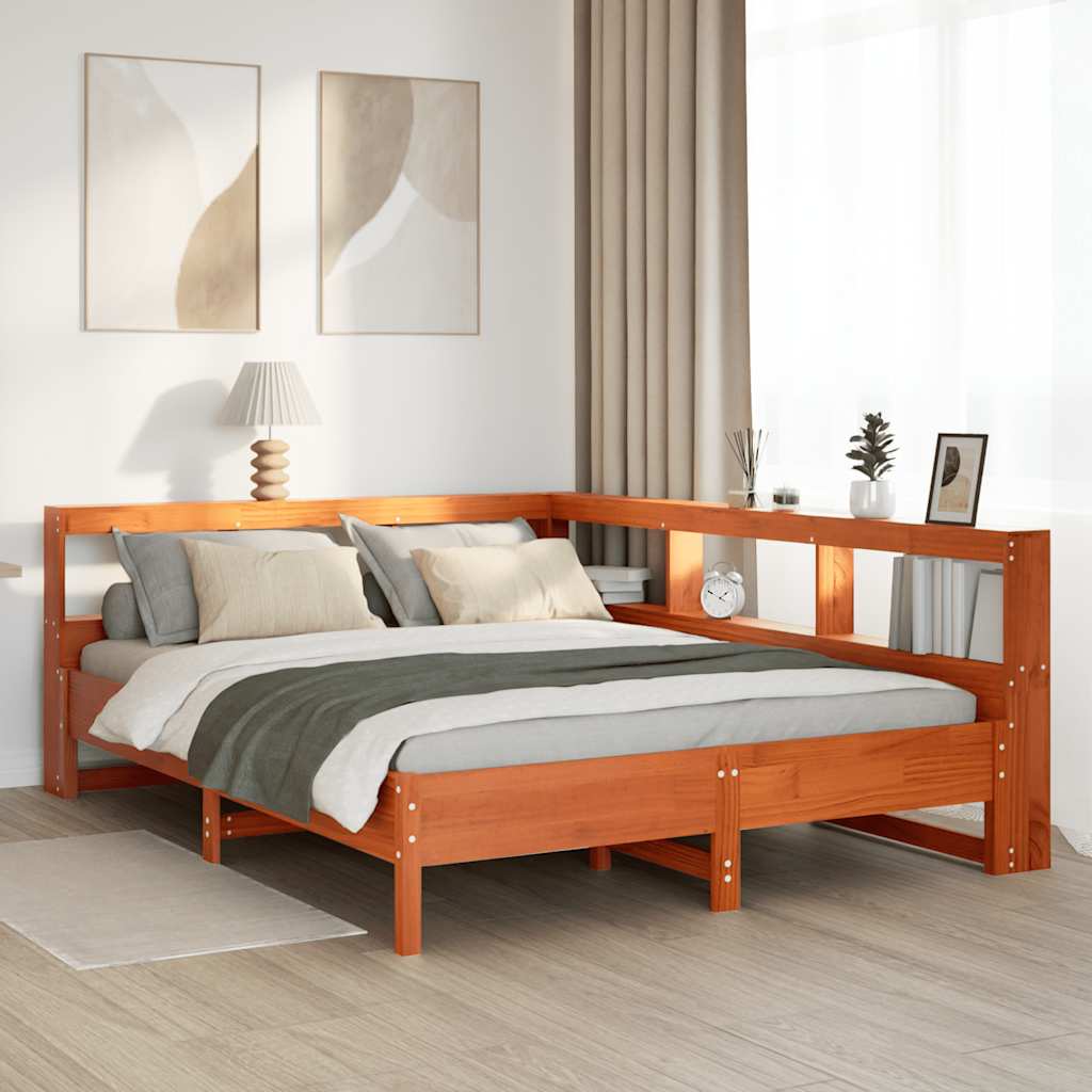 Bookcase Bed without Mattress Wax Brown 140x200 cm Solid Wood Pine
