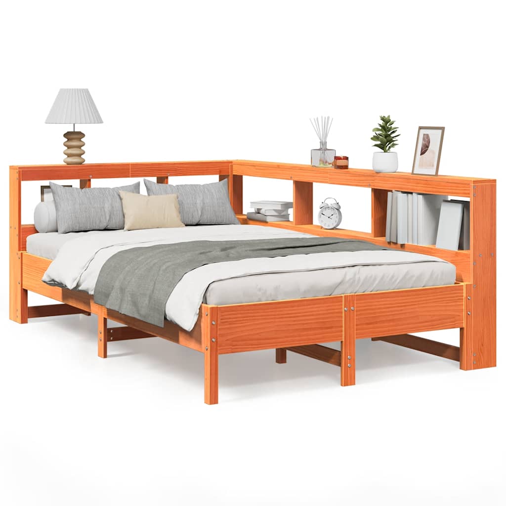 Bookcase Bed without Mattress Wax Brown 120x200 cm Solid Wood Pine