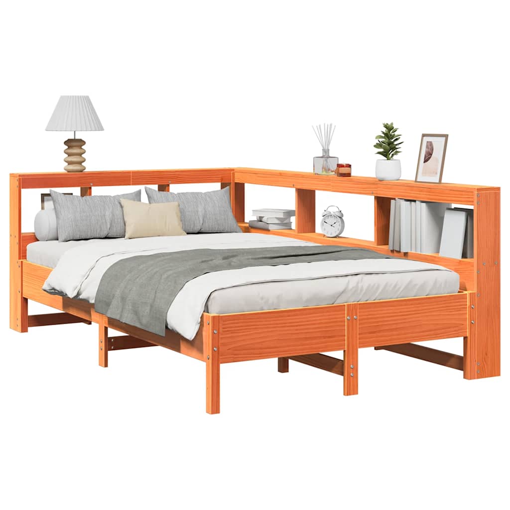 Bookcase Bed without Mattress Wax Brown 120x200 cm Solid Wood Pine