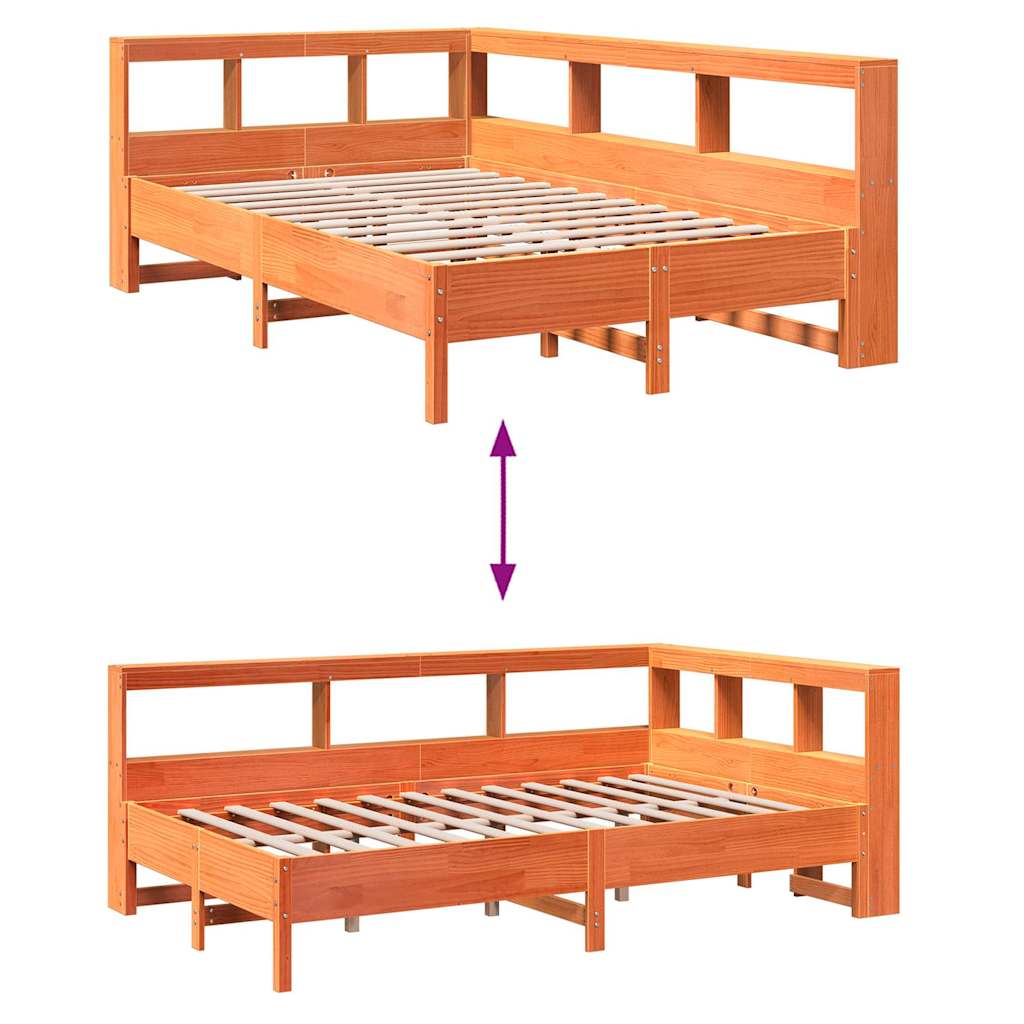 Bookcase Bed without Mattress Wax Brown 120x200 cm Solid Wood Pine