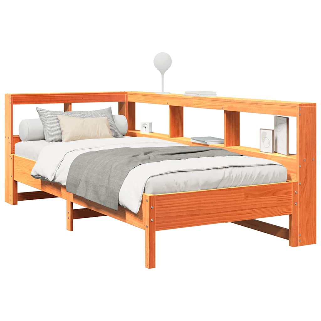 Bookcase Bed without Mattress Wax Brown 100x200 cm Solid Wood Pine