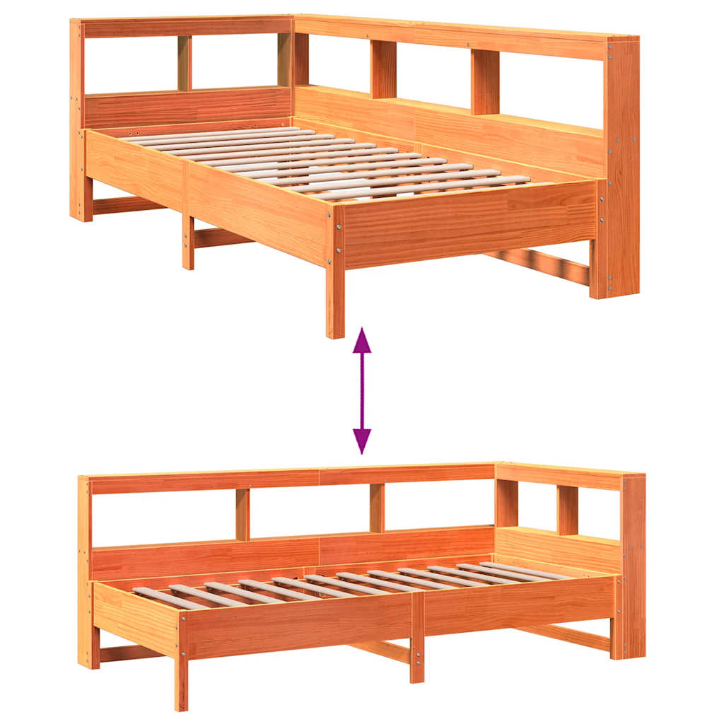 Bookcase Bed without Mattress Wax Brown 100x200 cm Solid Wood Pine