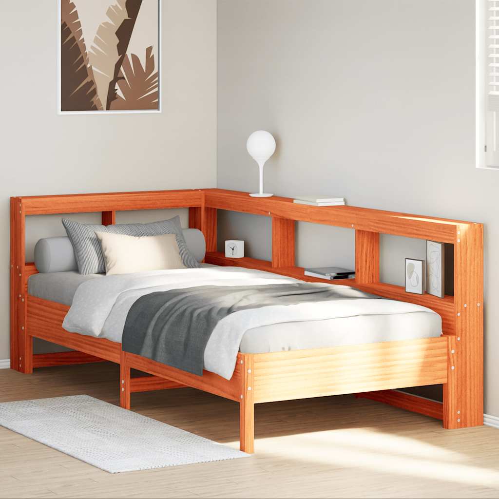 Bookcase Bed without Mattress Wax Brown 90x200 cm Solid Wood Pine
