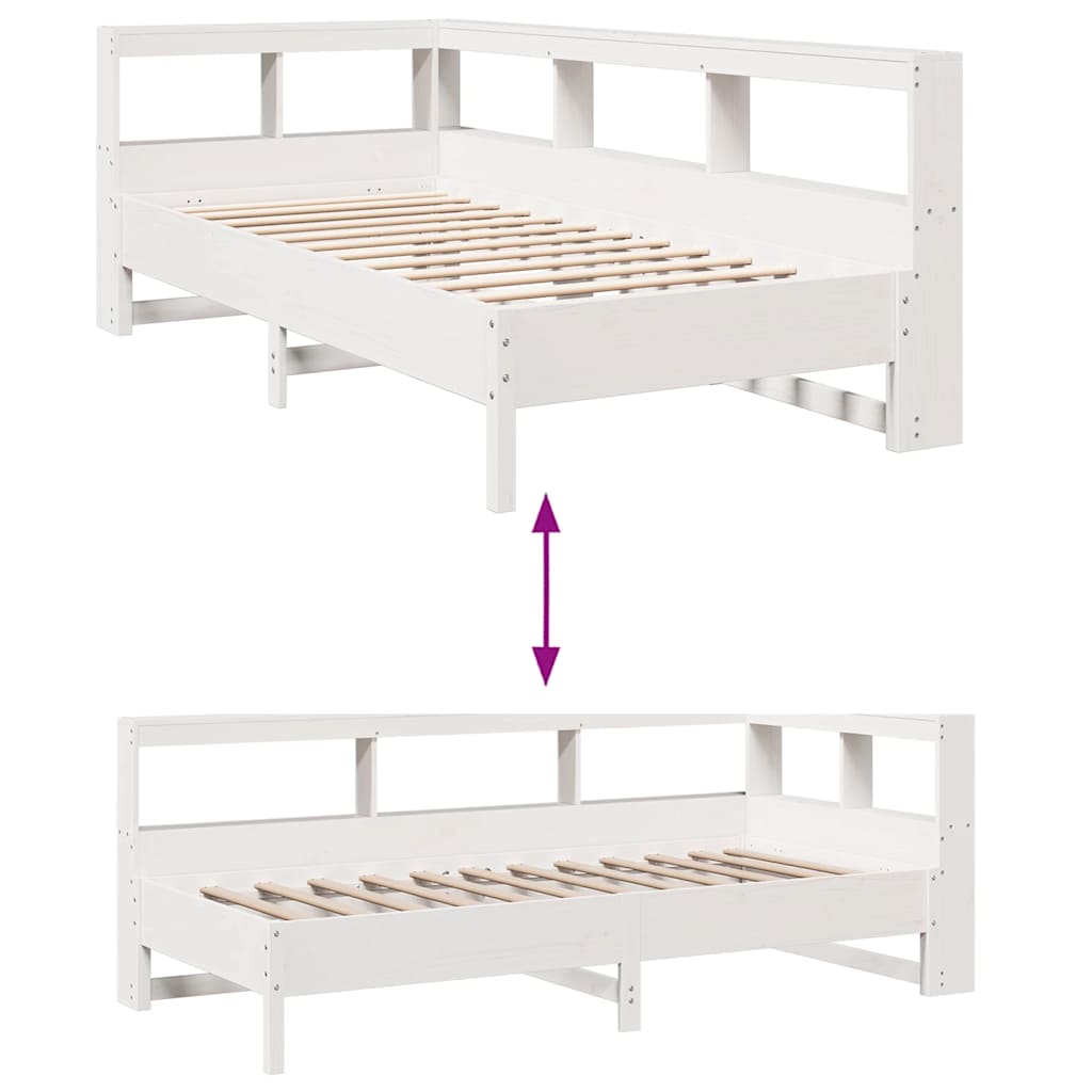 Bookcase Bed without Mattress White 90x190 cm Solid Wood Pine