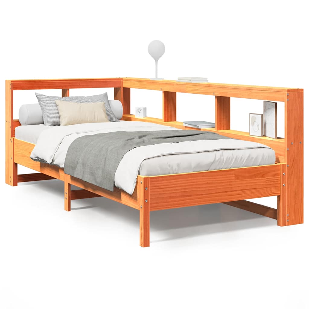 Bookcase Bed without Mattress Wax Brown 90x190 cm Solid Wood Pine