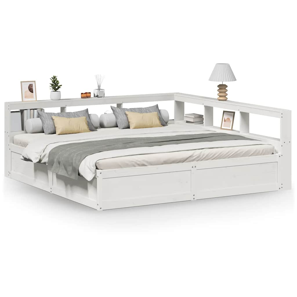 Bookcase Bed without Mattress White 200x200cm Solid Wood Pine