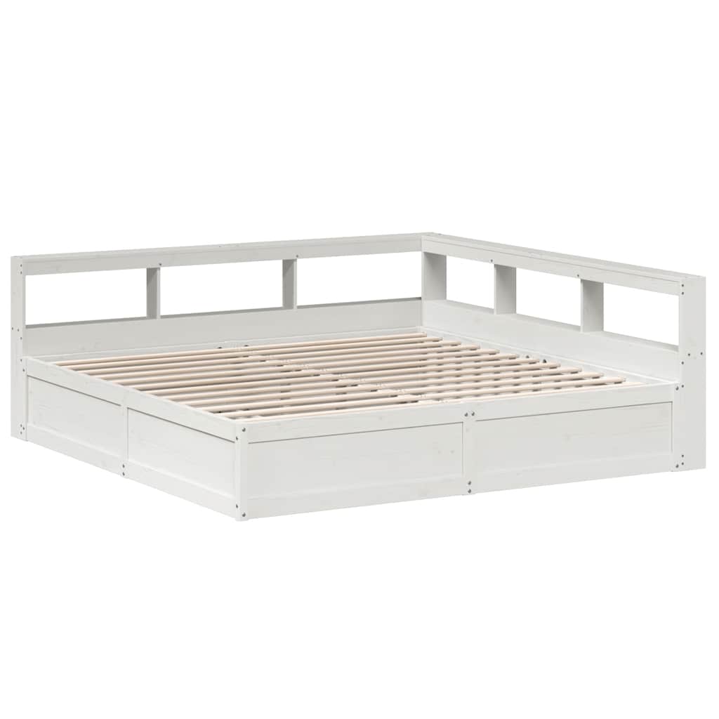 Bookcase Bed without Mattress White 200x200cm Solid Wood Pine