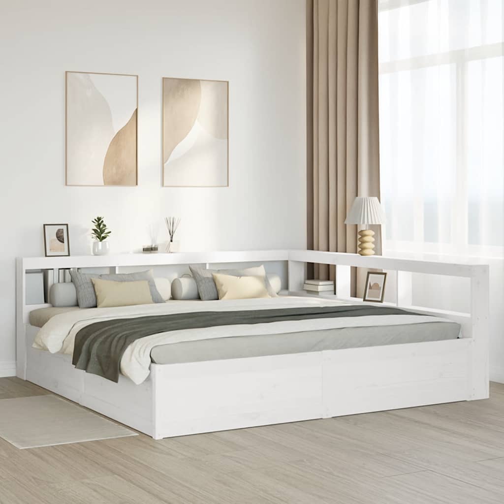 Bookcase Bed without Mattress White 200x200cm Solid Wood Pine