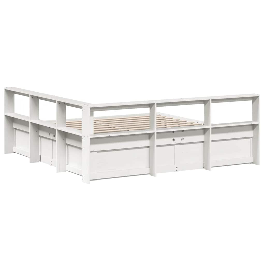 Bookcase Bed without Mattress White 200x200cm Solid Wood Pine