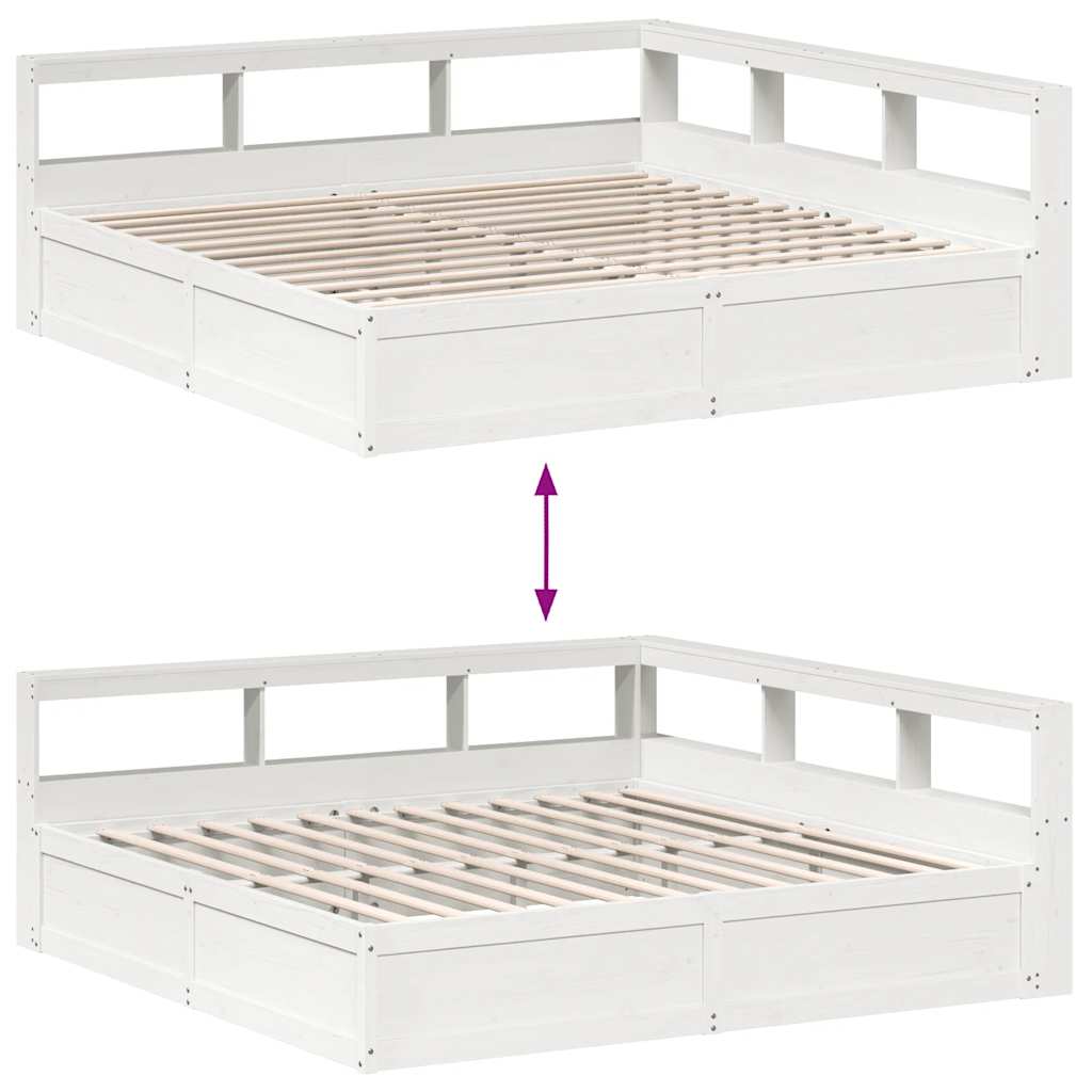 Bookcase Bed without Mattress White 200x200cm Solid Wood Pine
