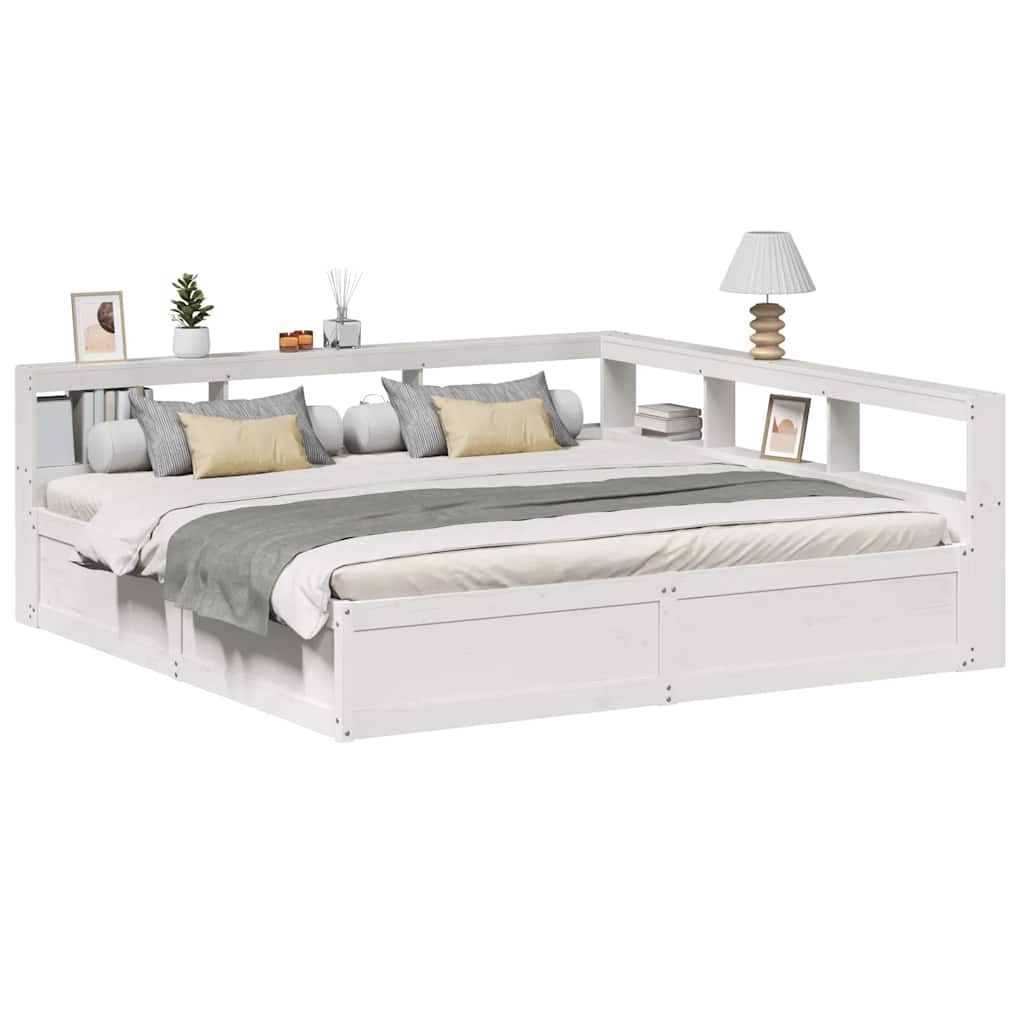 Bookcase Bed without Mattress White 200x200cm Solid Wood Pine