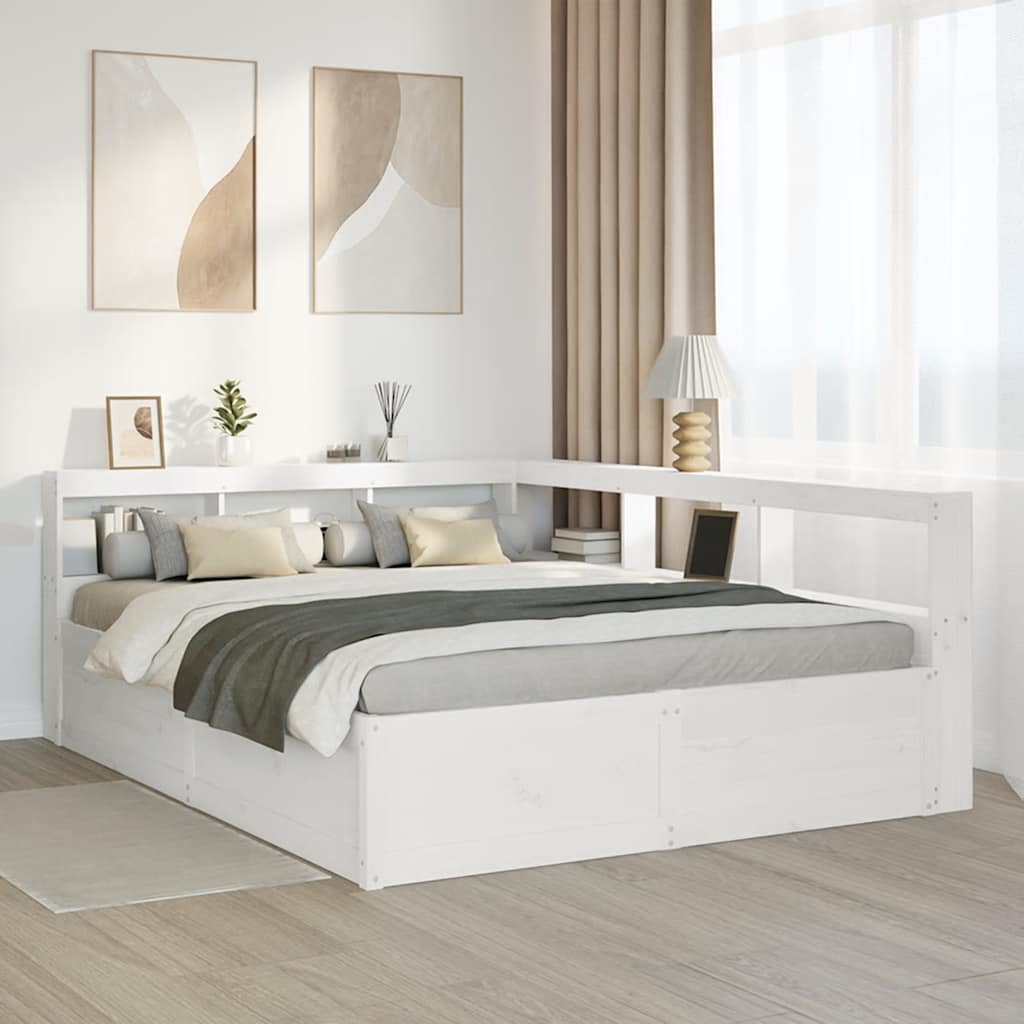 Bookcase Bed without Mattress White 150x200cm Solid Wood Pine
