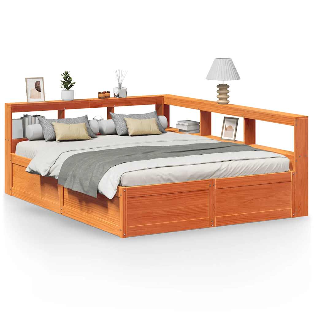 Bookcase Bed without Mattress Wax Brown 150x200cm Solid Wood Pine