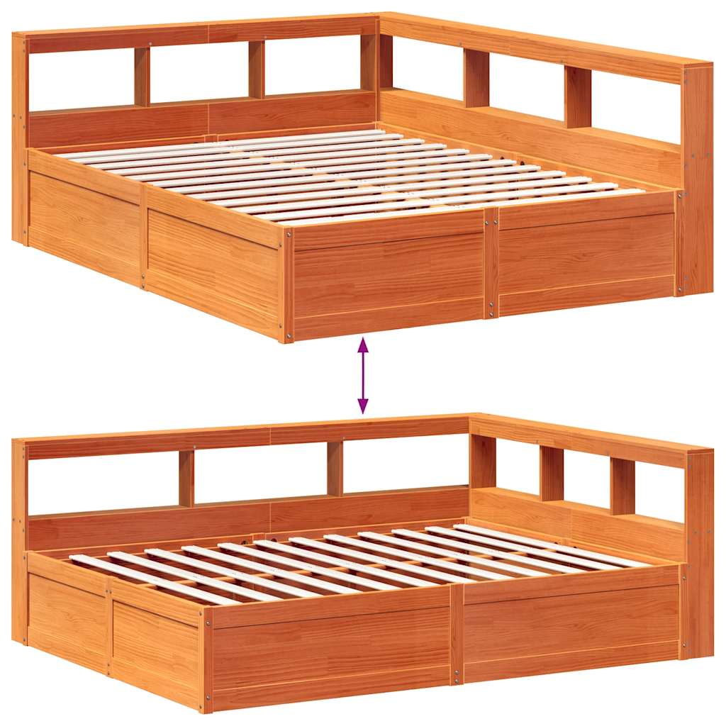Bookcase Bed without Mattress Wax Brown 150x200cm Solid Wood Pine