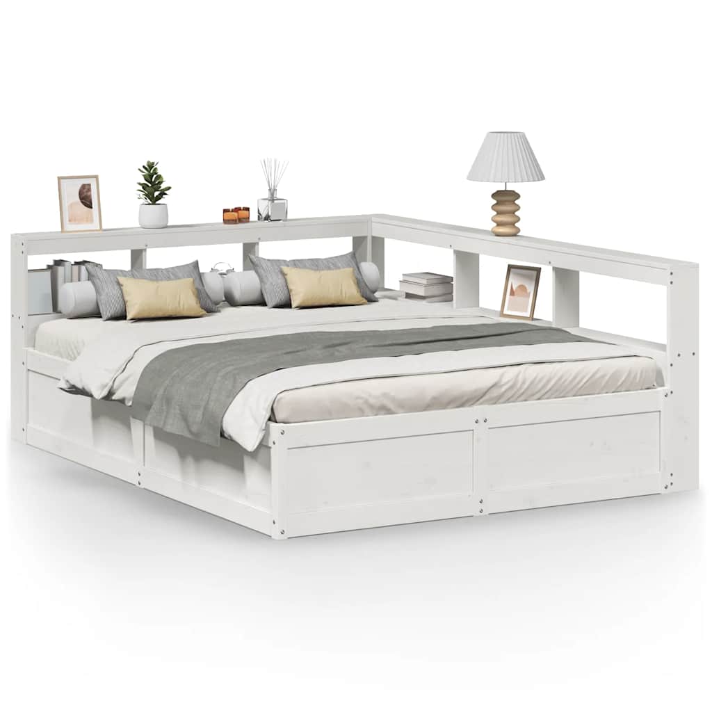 Bookcase Bed without Mattress White 140x200cm Solid Wood Pine