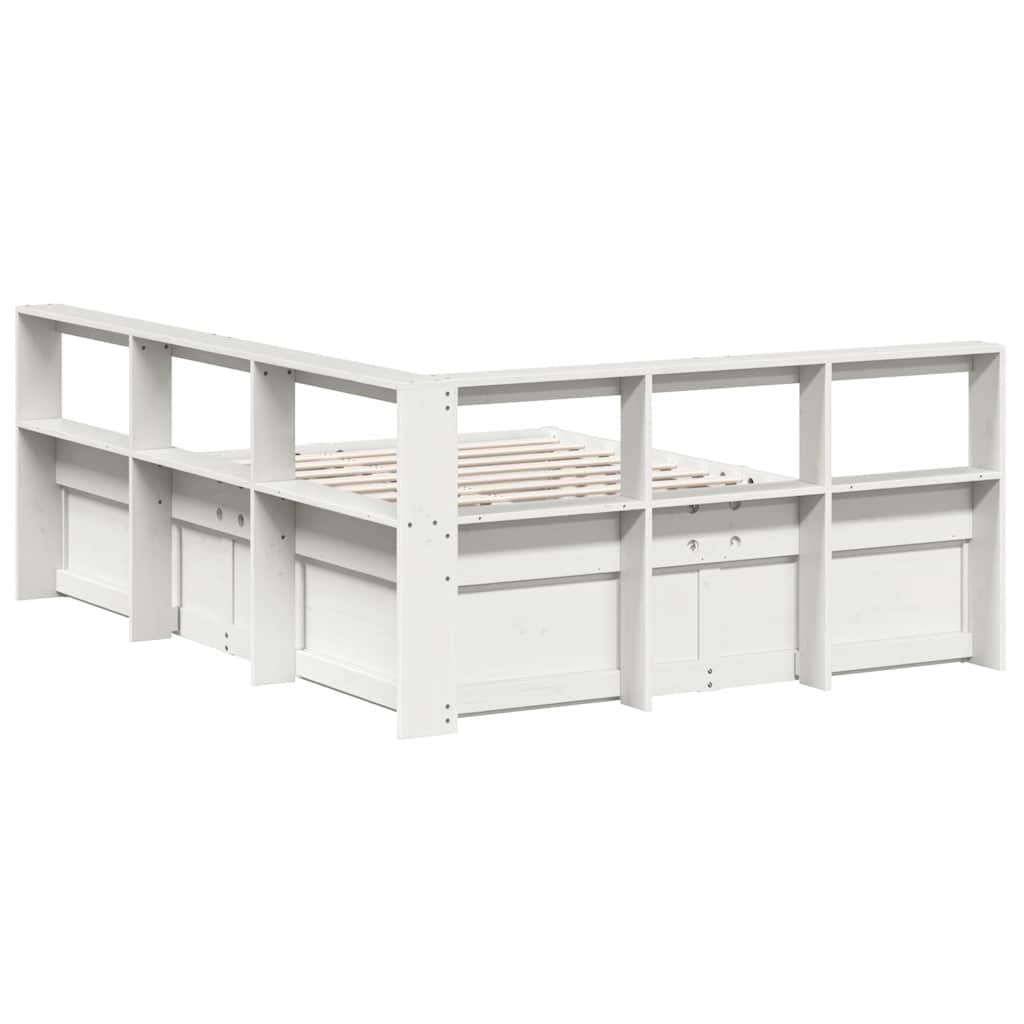 Bookcase Bed without Mattress White 140x200cm Solid Wood Pine
