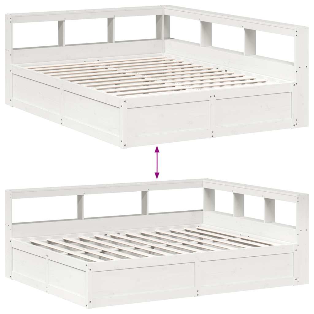 Bookcase Bed without Mattress White 140x200cm Solid Wood Pine
