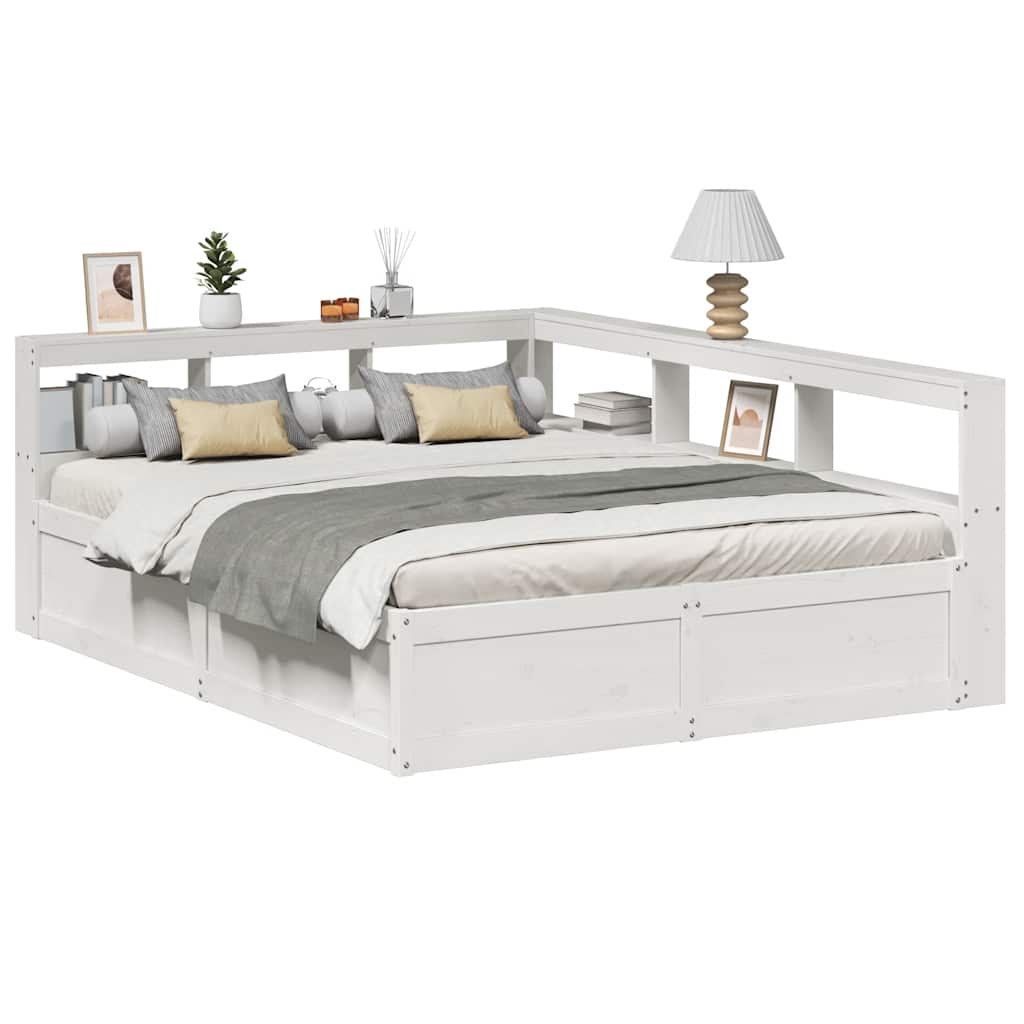 Bookcase Bed without Mattress White 140x200cm Solid Wood Pine
