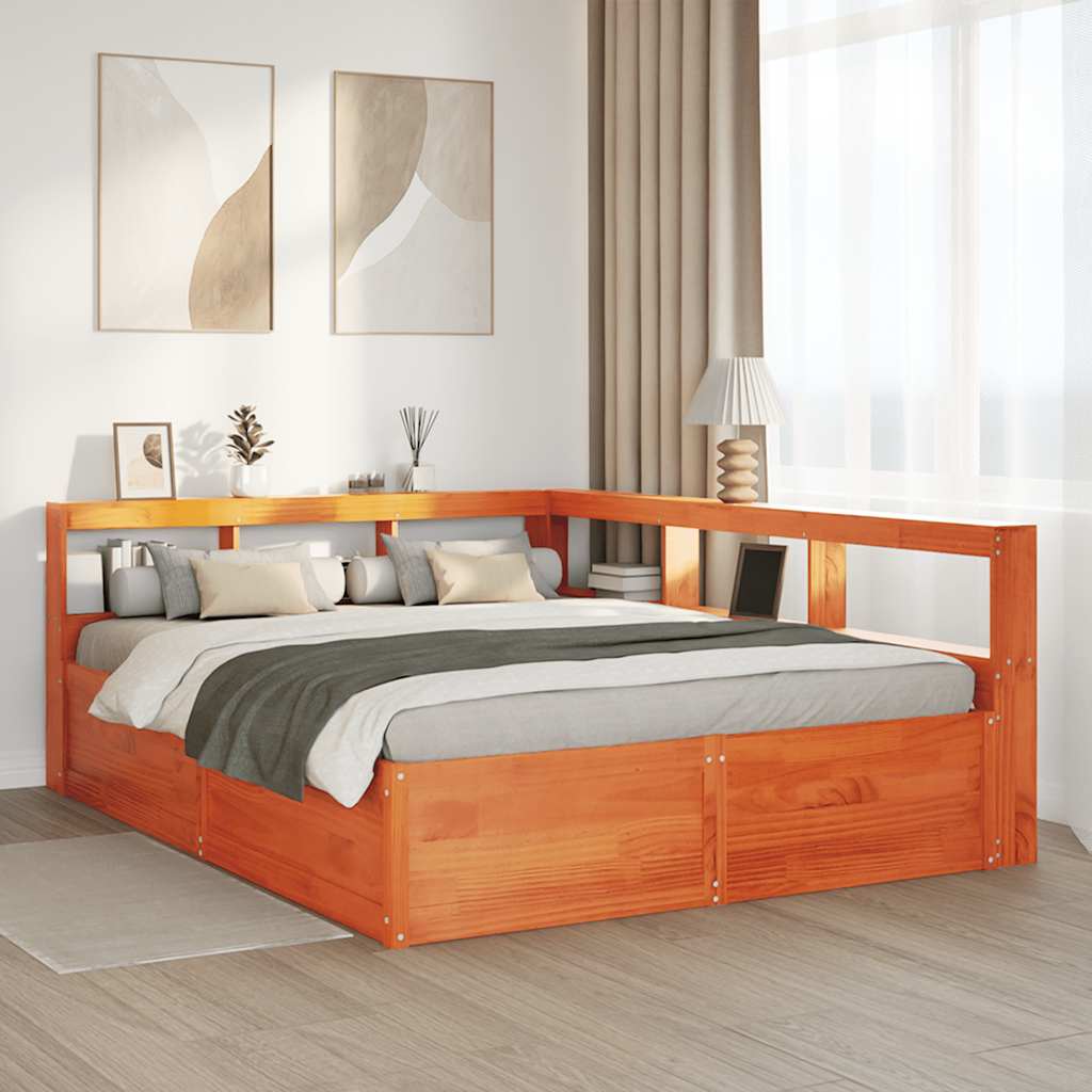 Bookcase Bed without Mattress Wax Brown 140x200cm Solid Wood Pine