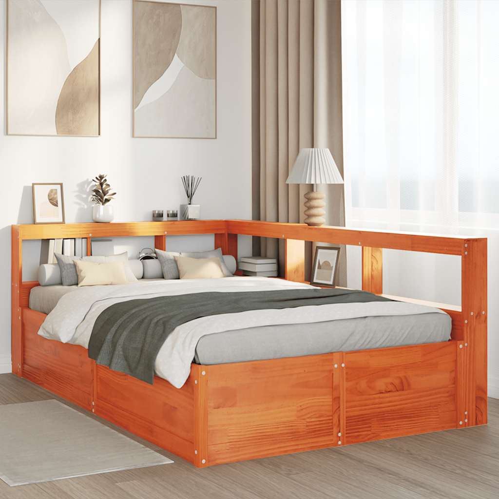 Bookcase Bed without Mattress Wax Brown 120x200cm Solid Wood Pine