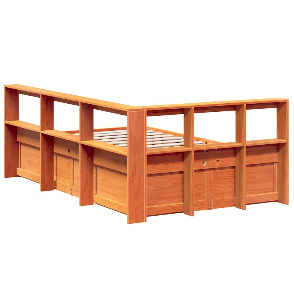 Bookcase Bed without Mattress Wax Brown 120x200cm Solid Wood Pine